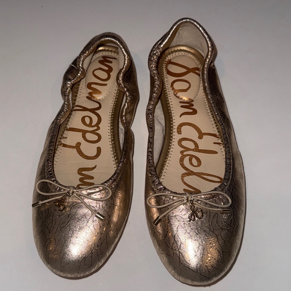 SAM‎ EDELMAN Felicia Gold Leather Slip On Ballet Flats | Size 6